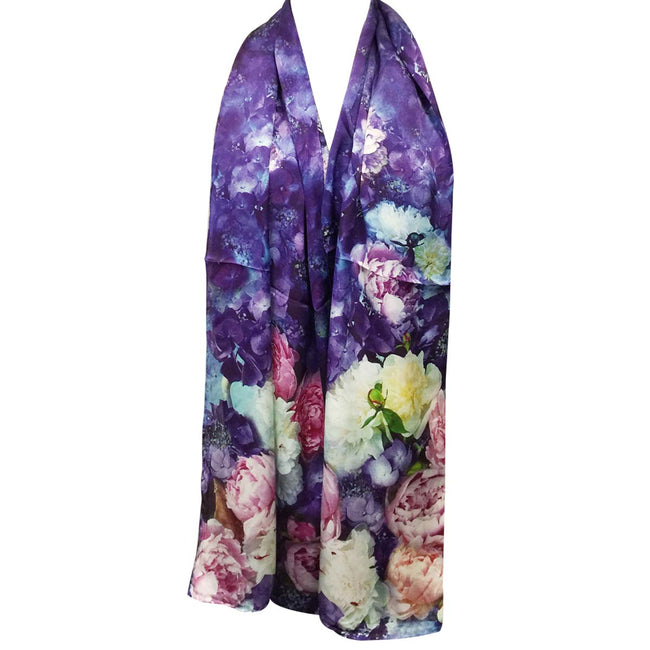 Wrapables Luxurious 100% Charmeuse Silk Long Scarf with Hand Rolled Edges, Floral Cascade