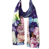 Wrapables Luxurious 100% Charmeuse Silk Long Scarf with Hand Rolled Edges, Floral Cascade