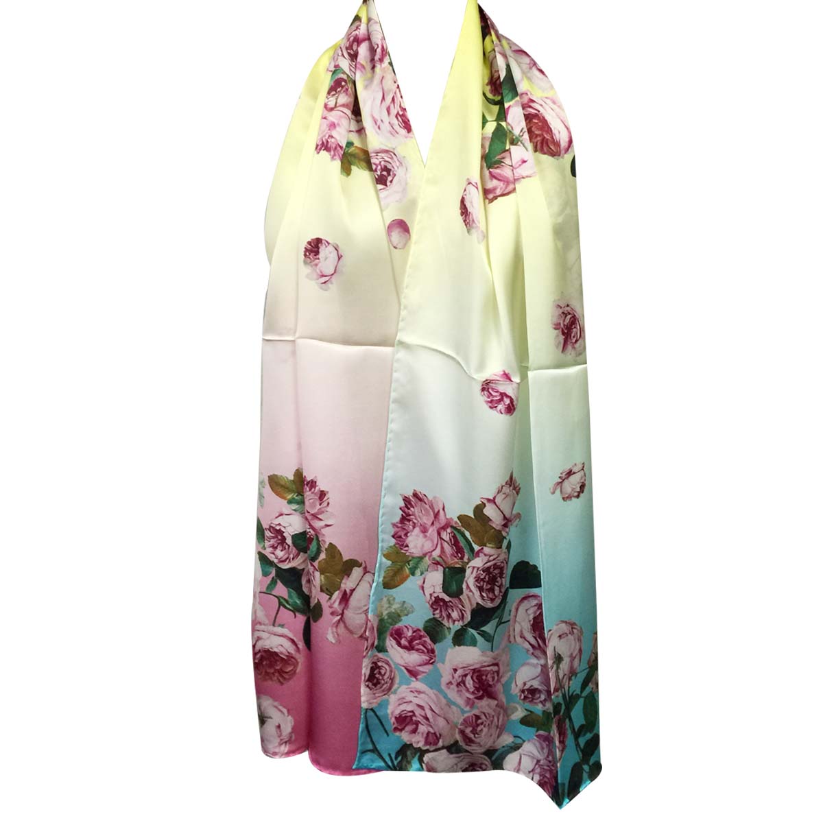 Wrapables Luxurious 100% Charmeuse Silk Long Scarf with Hand Rolled Edges, Rose Petals