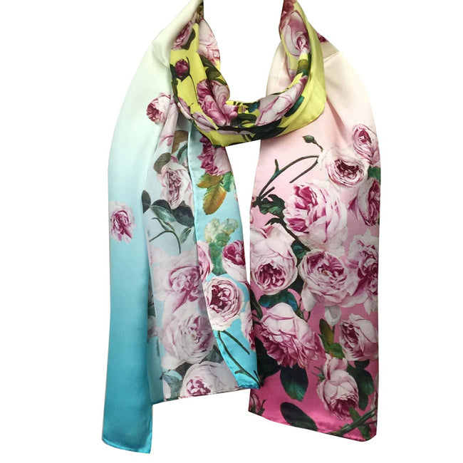 Wrapables Luxurious 100% Charmeuse Silk Long Scarf with Hand Rolled Edges, Rose Petals