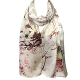 Wrapables Luxurious 100% Charmeuse Silk Long Scarf with Hand Rolled Edges, Cherry Blossoms