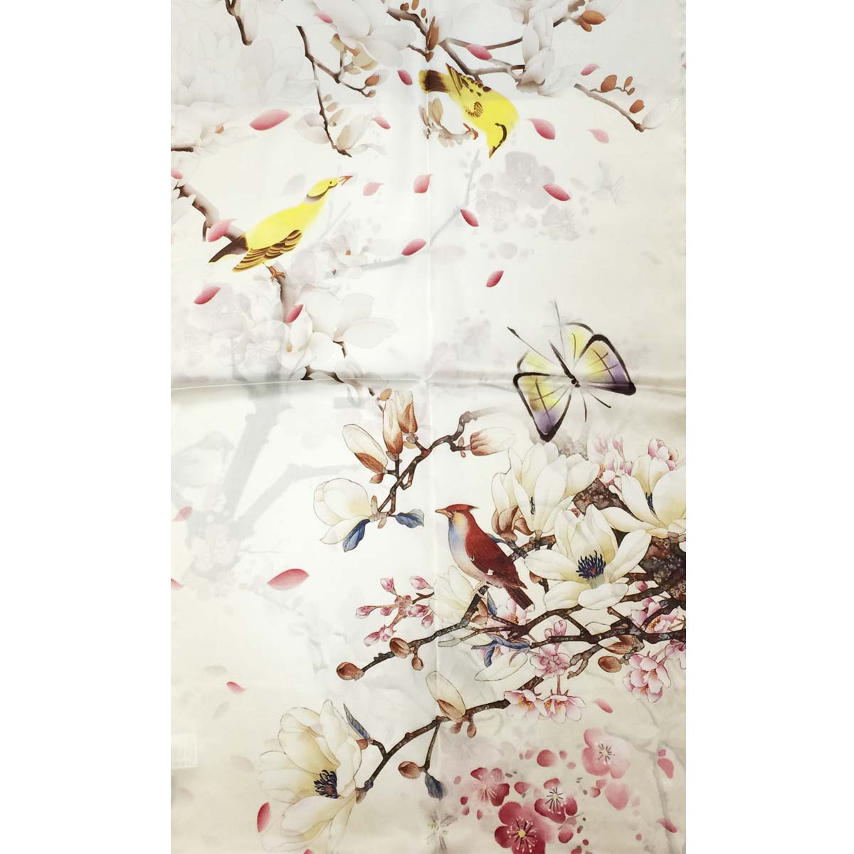 Wrapables Luxurious 100% Charmeuse Silk Long Scarf with Hand Rolled Edges, Cherry Blossoms