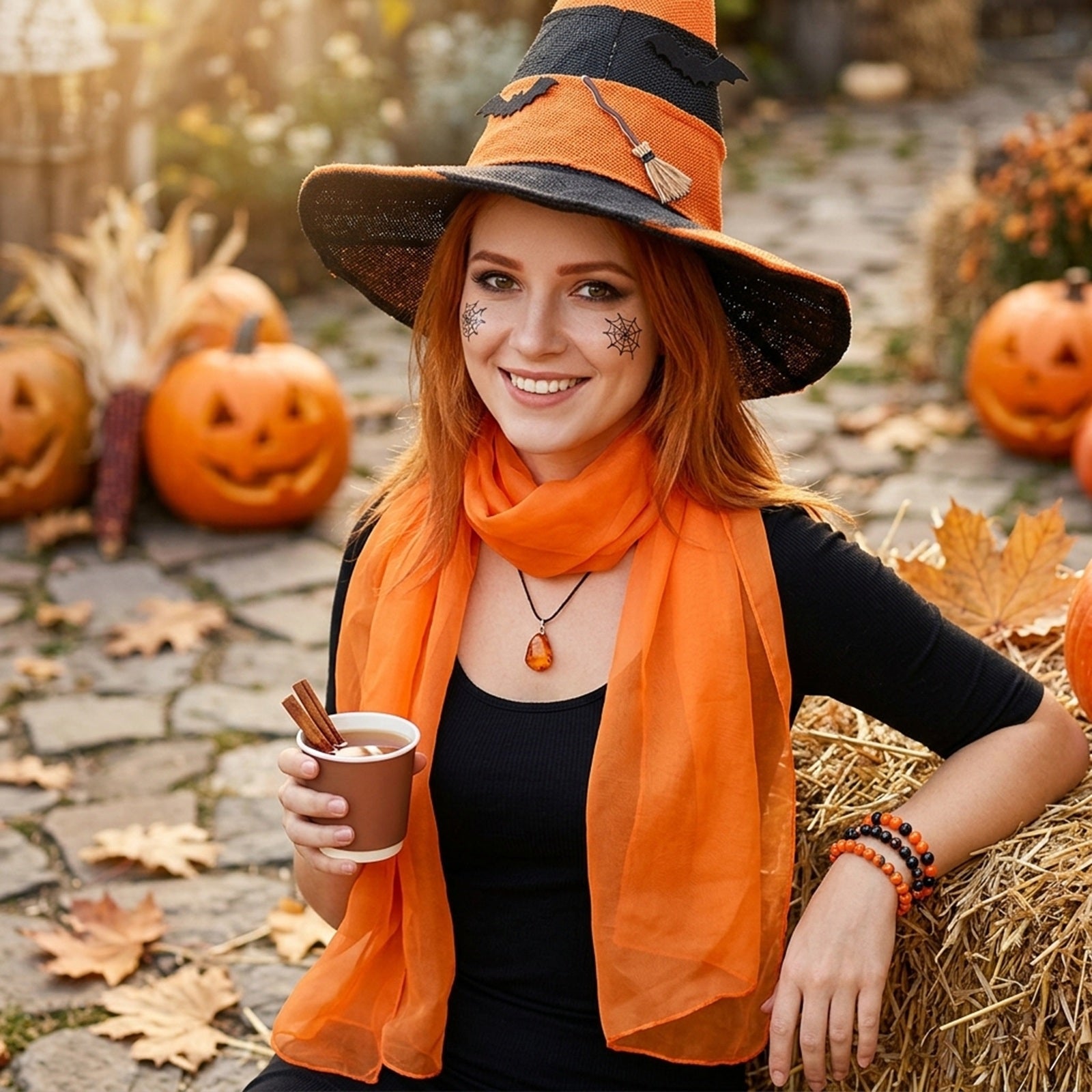 Wrapables Women's Sheer Solid Color Lightweight Long Scarf, Halloween Costume Accessories, Orange