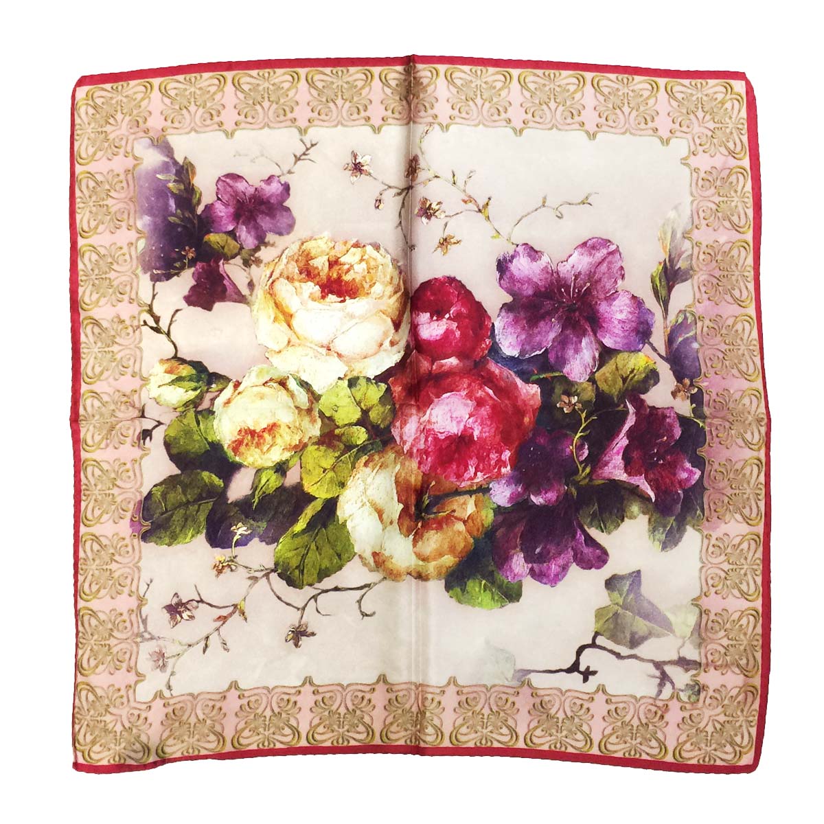 Wrapables 100% Charmeuse Silk Square Scarf Neckerchief, Mother's Bouquet