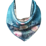 Wrapables 100% Charmeuse Silk Square Scarf Neckerchief, Roses on Aqua