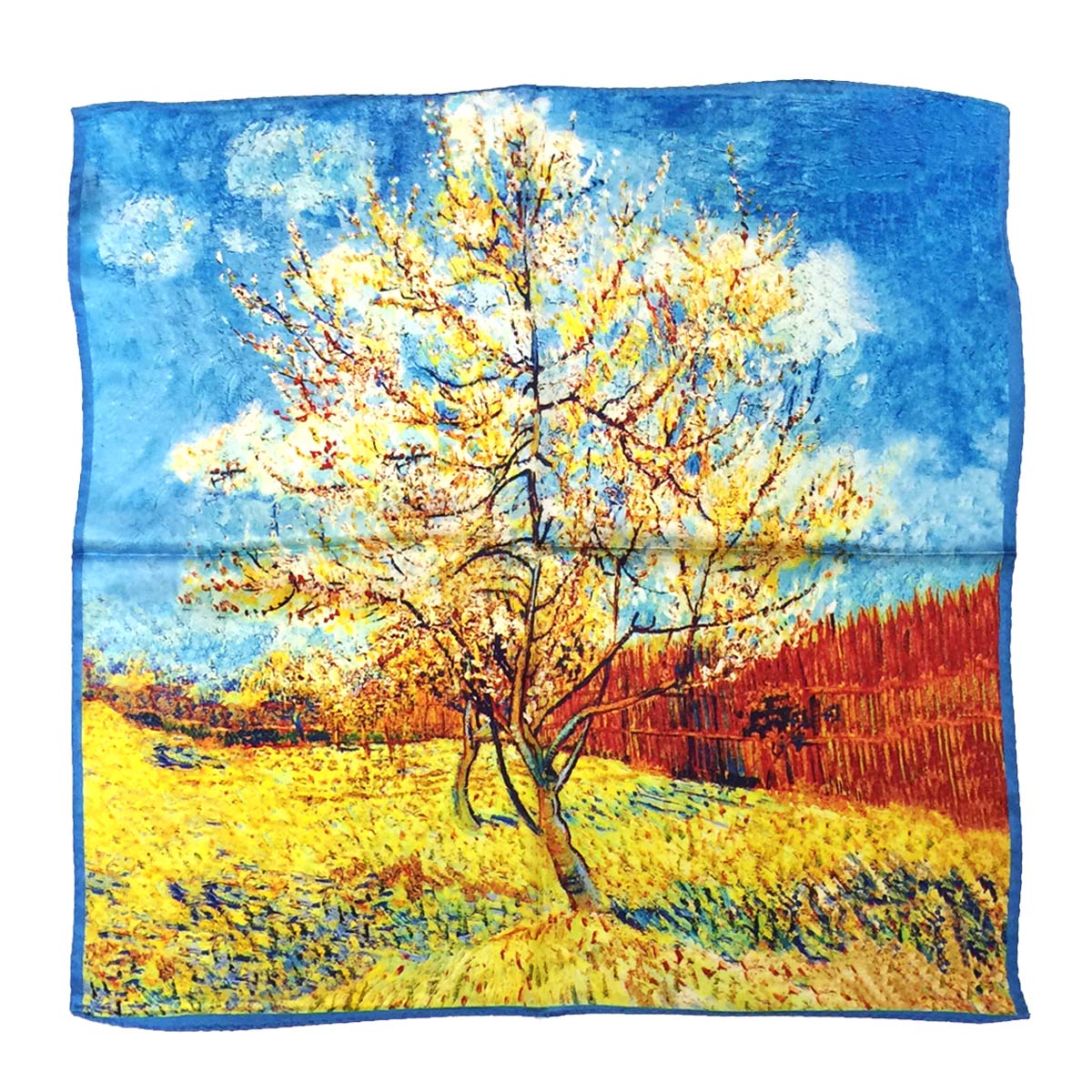 Wrapables 100% Charmeuse Silk Square Scarf Neckerchief, Peach Tree in Bloom