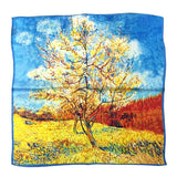 Wrapables 100% Charmeuse Silk Square Scarf Neckerchief, Peach Tree in Bloom