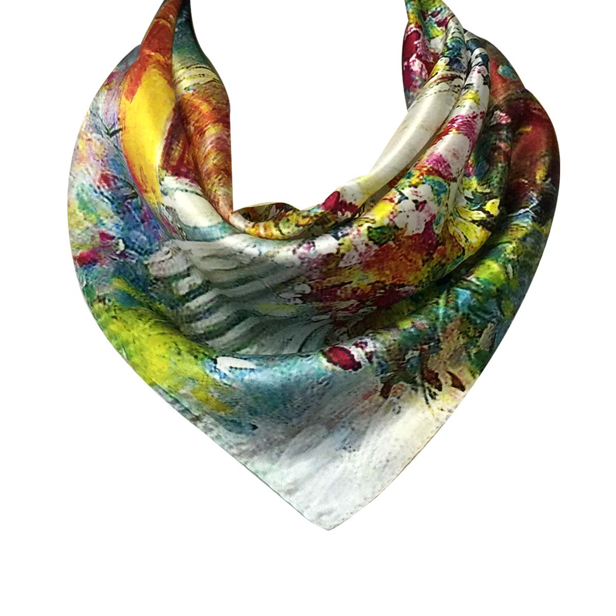 Wrapables 100% Charmeuse Silk Square Scarf Neckerchief, Floral Garden