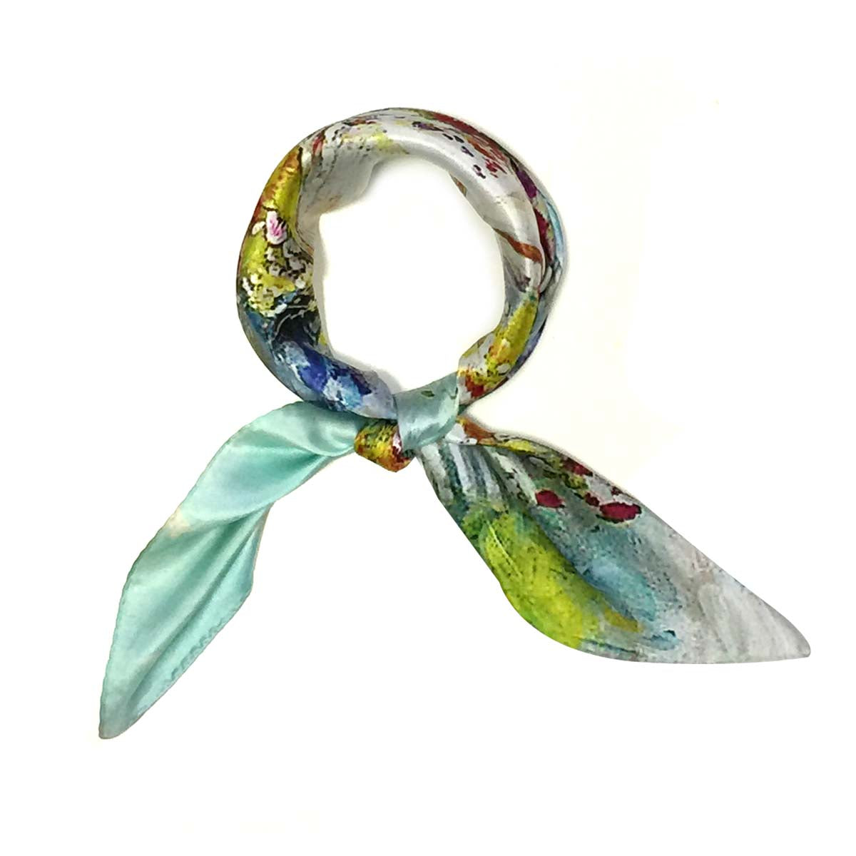 Wrapables 100% Charmeuse Silk Square Scarf Neckerchief, Floral Garden