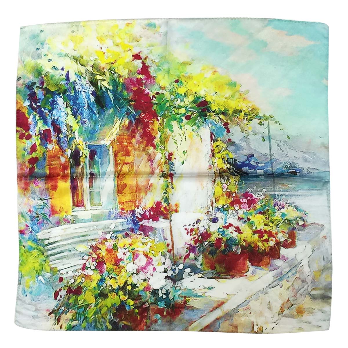 Wrapables 100% Charmeuse Silk Square Scarf Neckerchief, Floral Garden