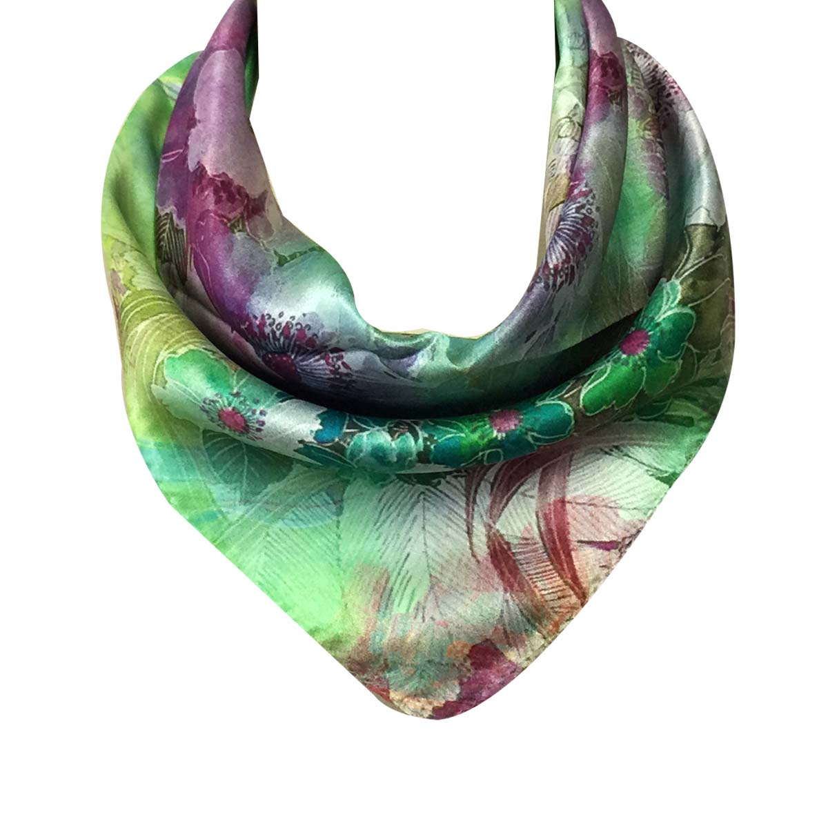 Wrapables 100% Charmeuse Silk Square Scarf Neckerchief, Pansies