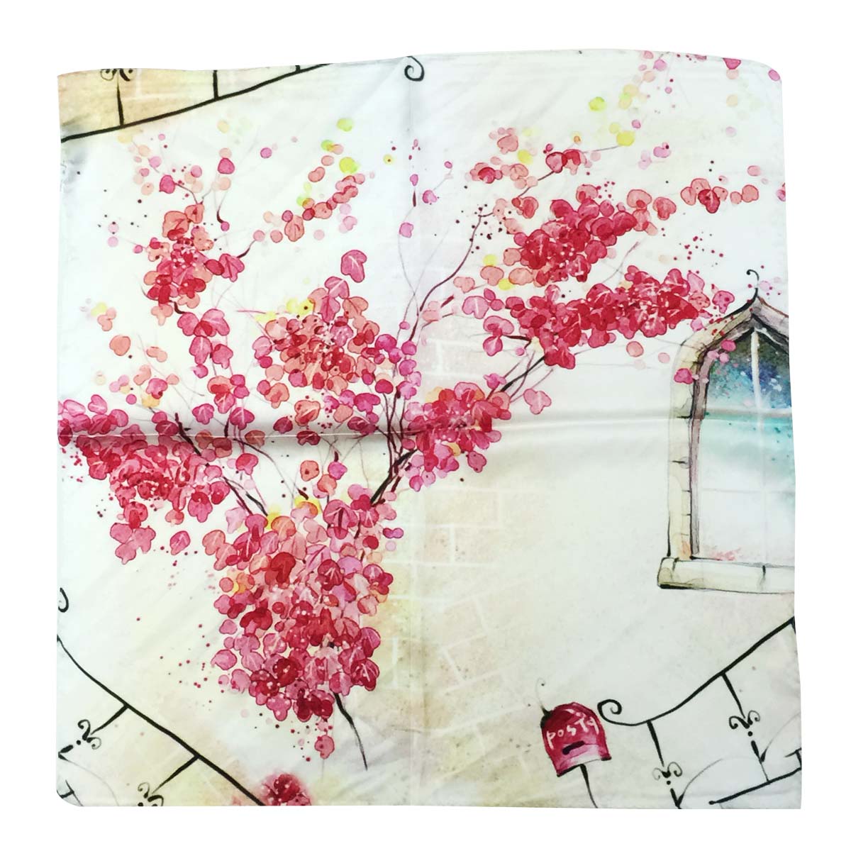 Wrapables 100% Charmeuse Silk Square Scarf Neckerchief, Cherry Blossoms