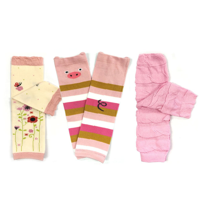 Wrapables Wilderness Buddies Baby Leg Warmers (Set of 3), Piggies and Flowers