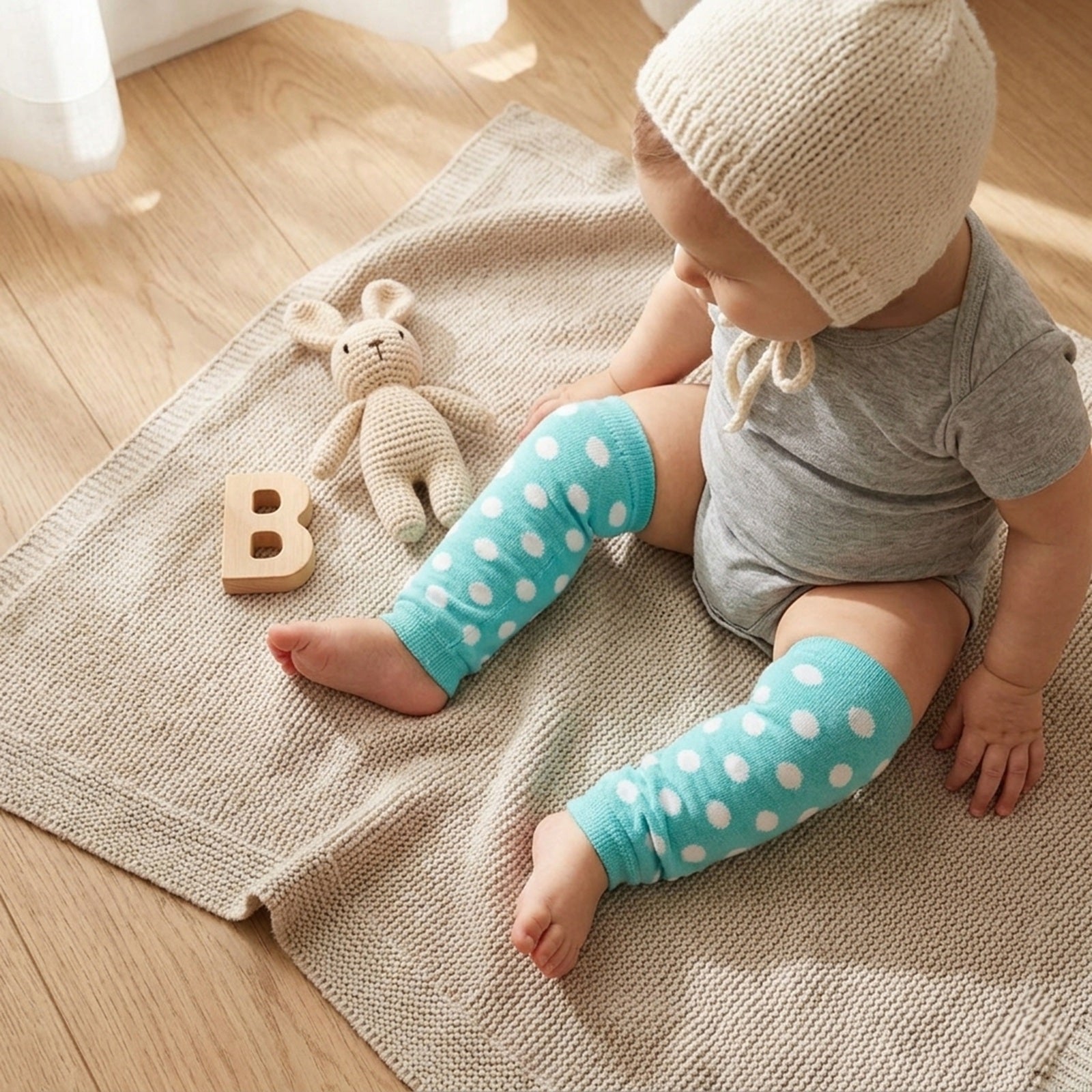 Wrapables Colorful Baby & Toddler Leg Warmers 2, Dots Aqua & White