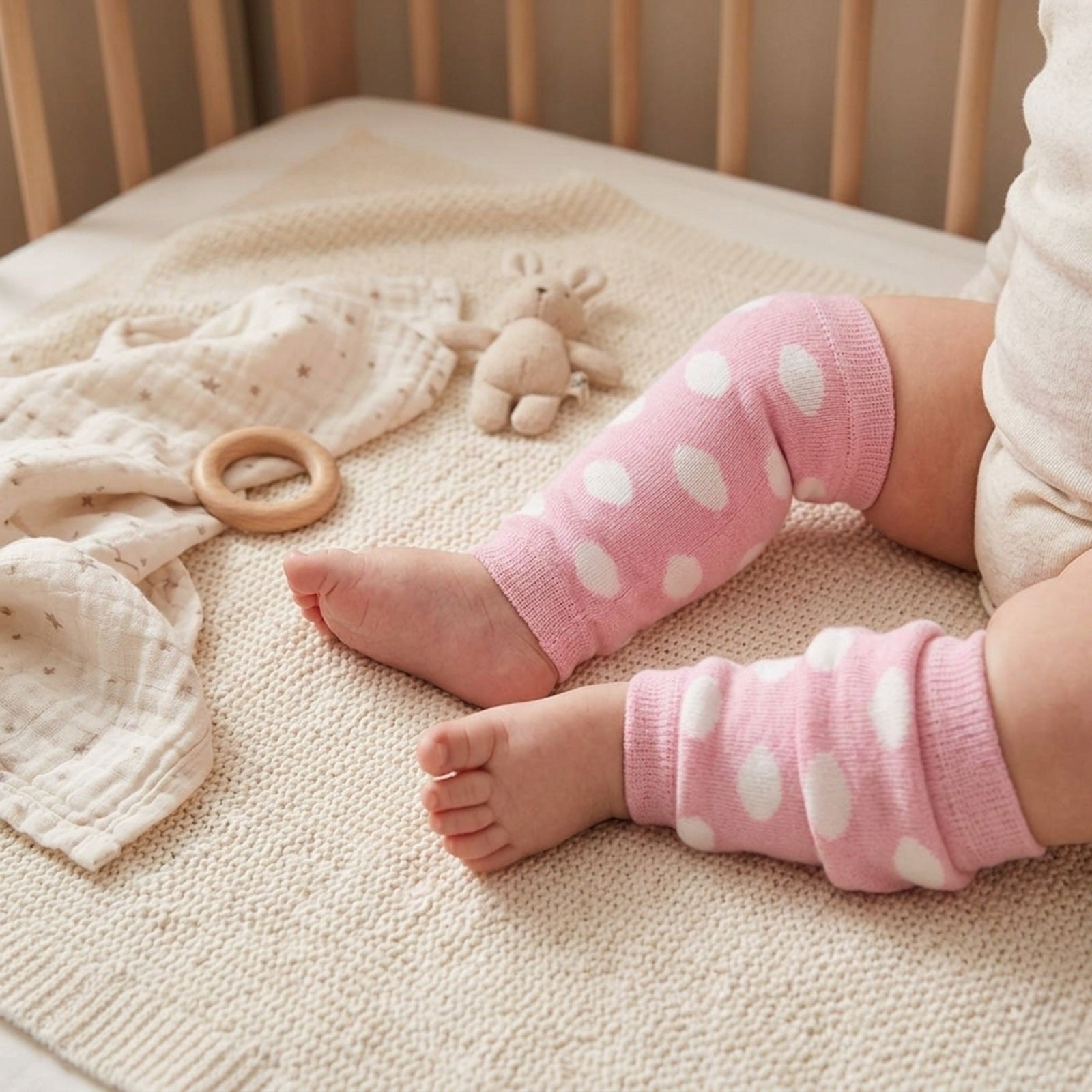 Wrapables Colorful Baby & Toddler Leg Warmers 2, Dots Light Pink & White