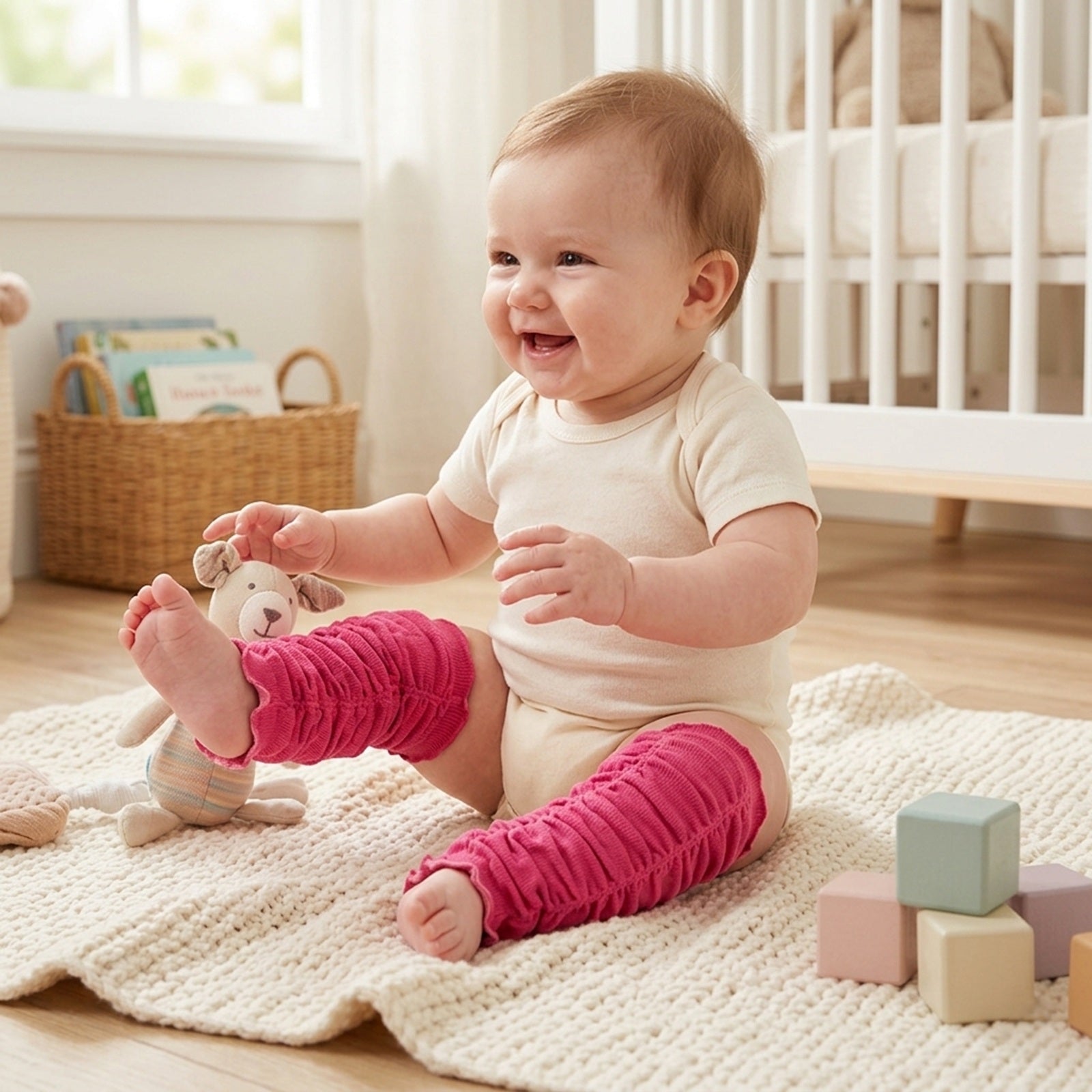 Wrapables Ruffle Leg Warmers for Toddler, Hot Pink