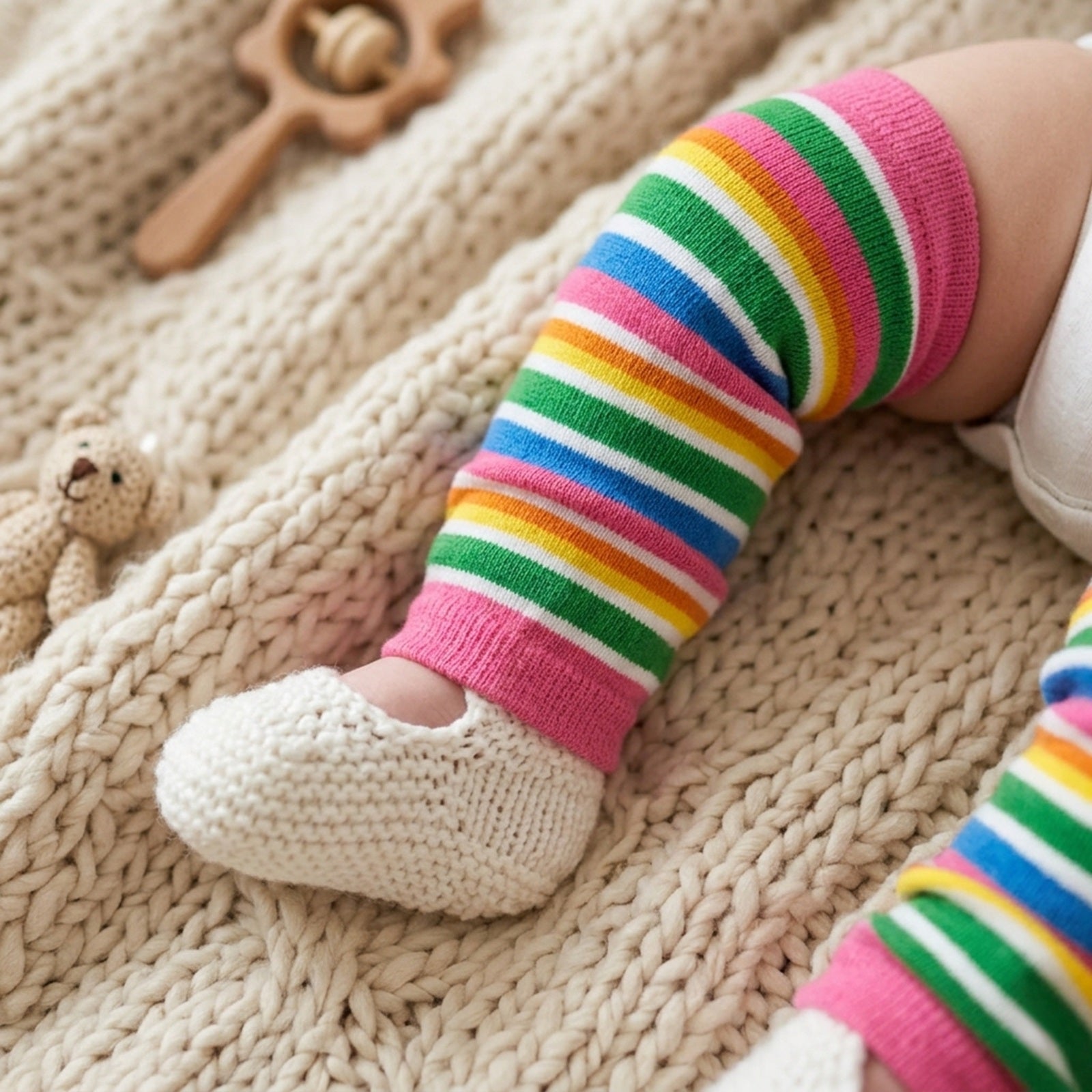 Wrapables Colorful Baby & Toddler Leg Warmers 2, Stripes Multi-Fun