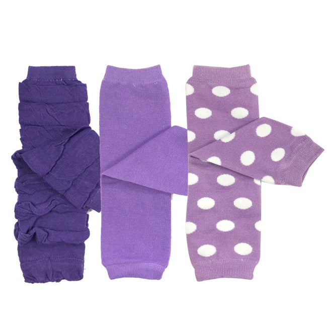 Wrapables Purple Baby Leg Warmers (Set of 3), Ruched, Solid, Dots