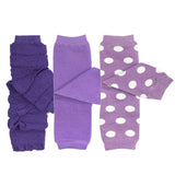 Wrapables Purple Baby Leg Warmers (Set of 3), Ruched, Solid, Dots