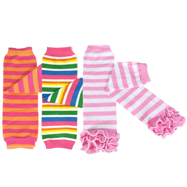 Wrapables Stripes Baby Leg Warmers (Set of 3), Orange & Pink, Rainbow, Pink Ruffle