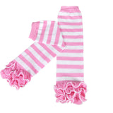 Wrapables Stripes Baby Leg Warmers (Set of 3), Orange & Pink, Rainbow, Pink Ruffle