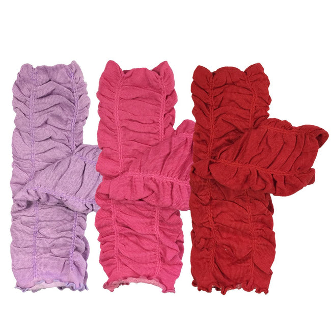 Wrapables Gathered Ruffles Baby Leg Warmers (Set of 3), Lilac, Cherry Red, Fuschia