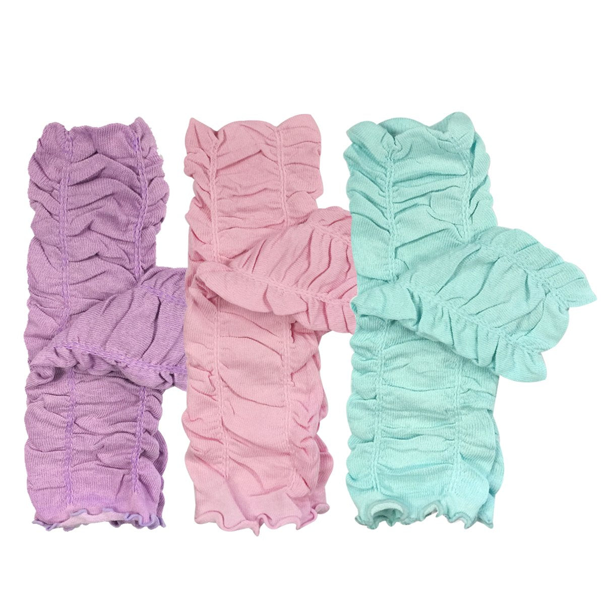 Wrapables Gathered Ruffles Baby Leg Warmers (Set of 3), Lilac, Ballet Pink, Sky Blue