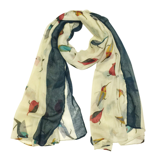 Wrapables Soft Viscose Bird Print Multi-Style Scarf Wrap Shawl Sarong, Cream