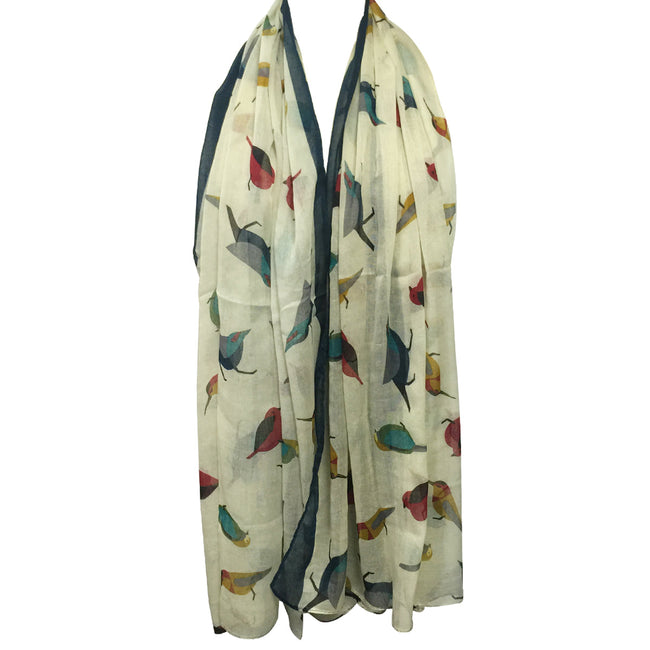 Wrapables Soft Viscose Bird Print Multi-Style Scarf Wrap Shawl Sarong, Cream