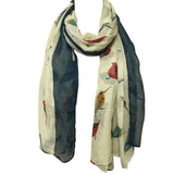 Wrapables Soft Viscose Bird Print Multi-Style Scarf Wrap Shawl Sarong, Cream