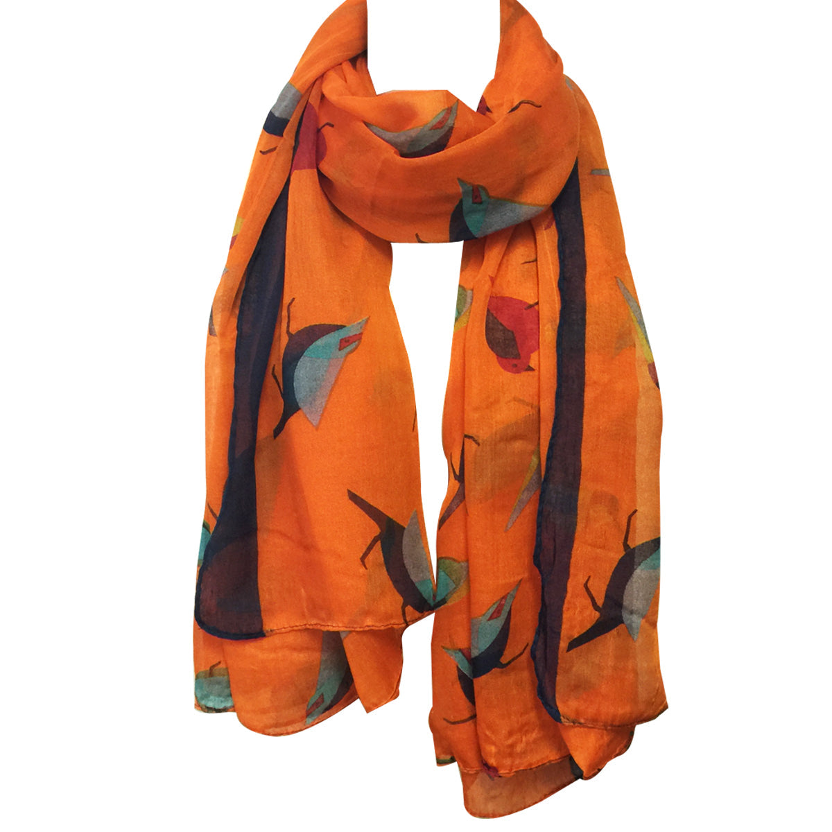 Wrapables Soft Viscose Bird Print Multi-Style Scarf Wrap Shawl Sarong, Orange