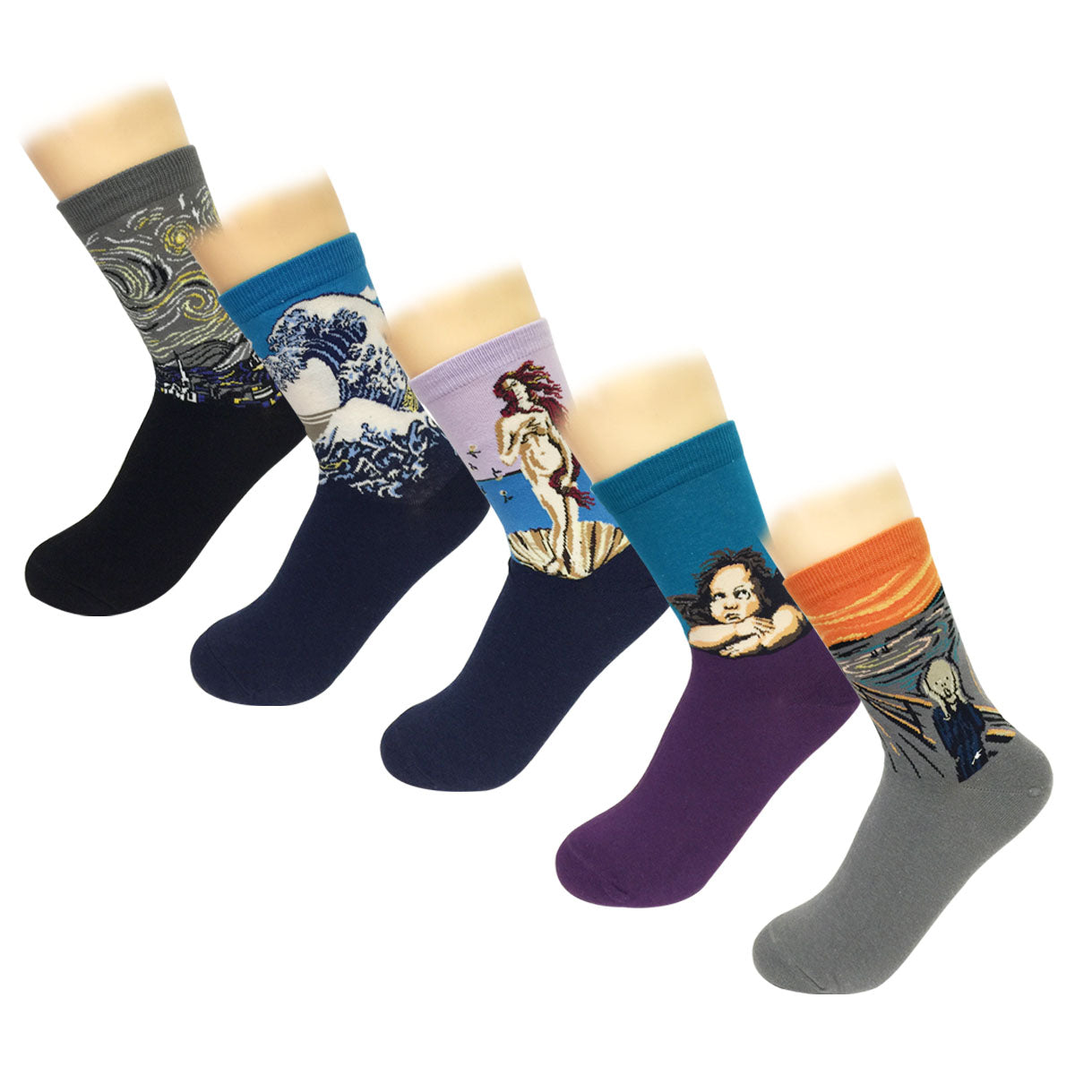 Wrapables Famous Painting Masterpiece Artwork Crew Socks (5 pairs), Collection 2