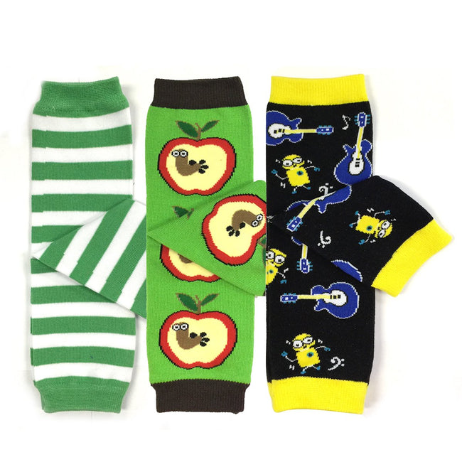 Wrapables Fun and Playtime Baby Leg Warmers (Set of 3), Stripes, Apple, Robots