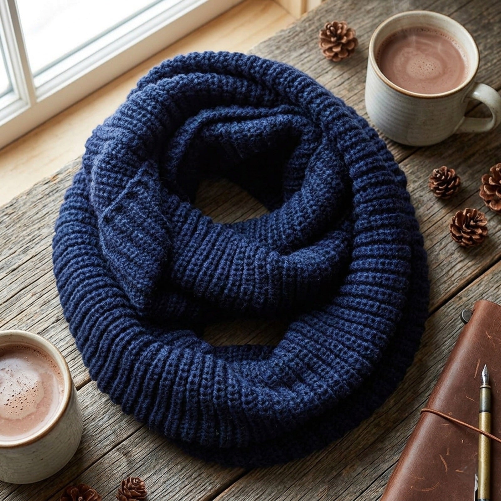 Wrapables Solid Color Warm Winter Knit Infinity Scarf, Midnight Blue