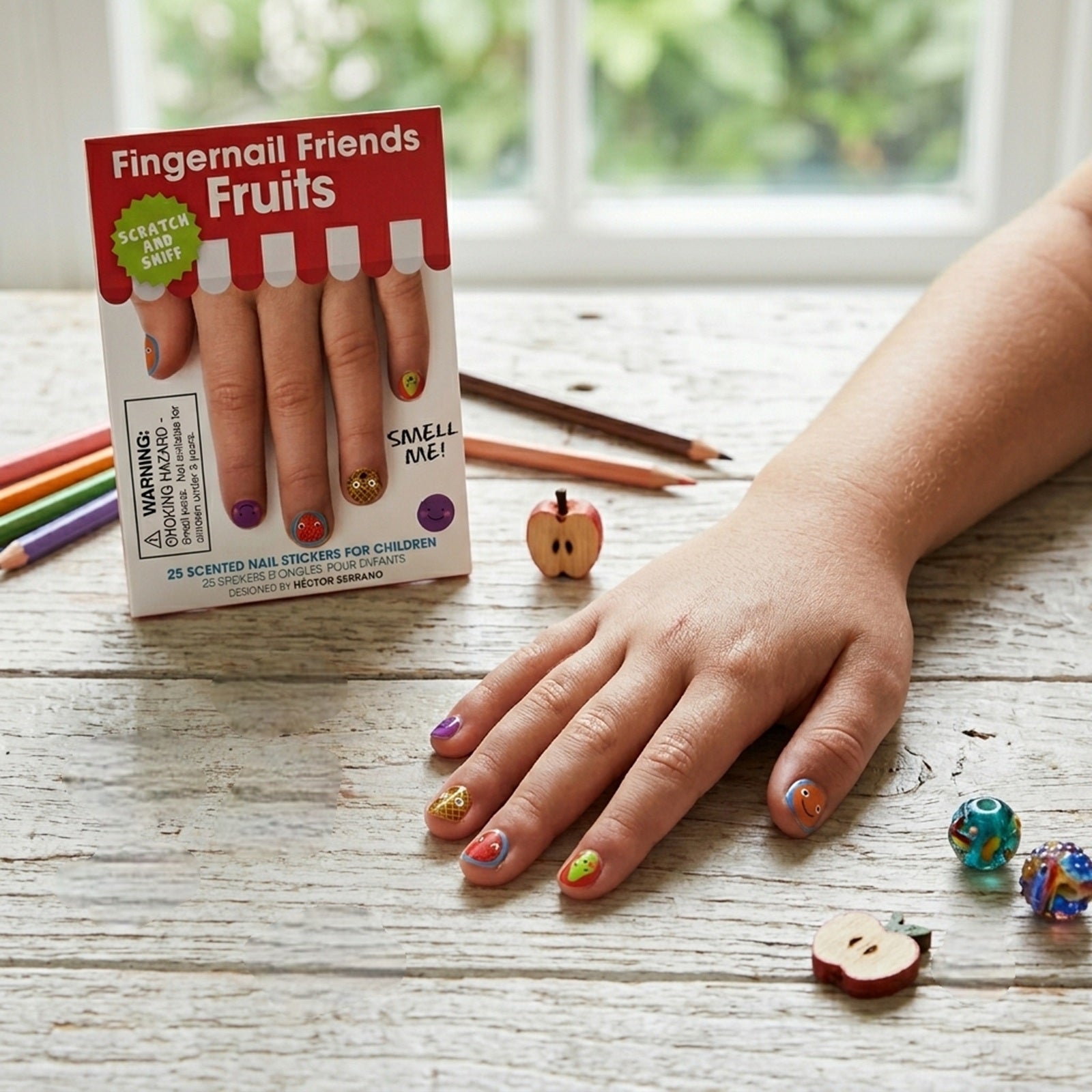 Wrapables Fingernail Friends Colorful Nail Stickers Scented Nail Stickers Nail Art for Children, Fruits Scratch & Sniff (50 Stickers)