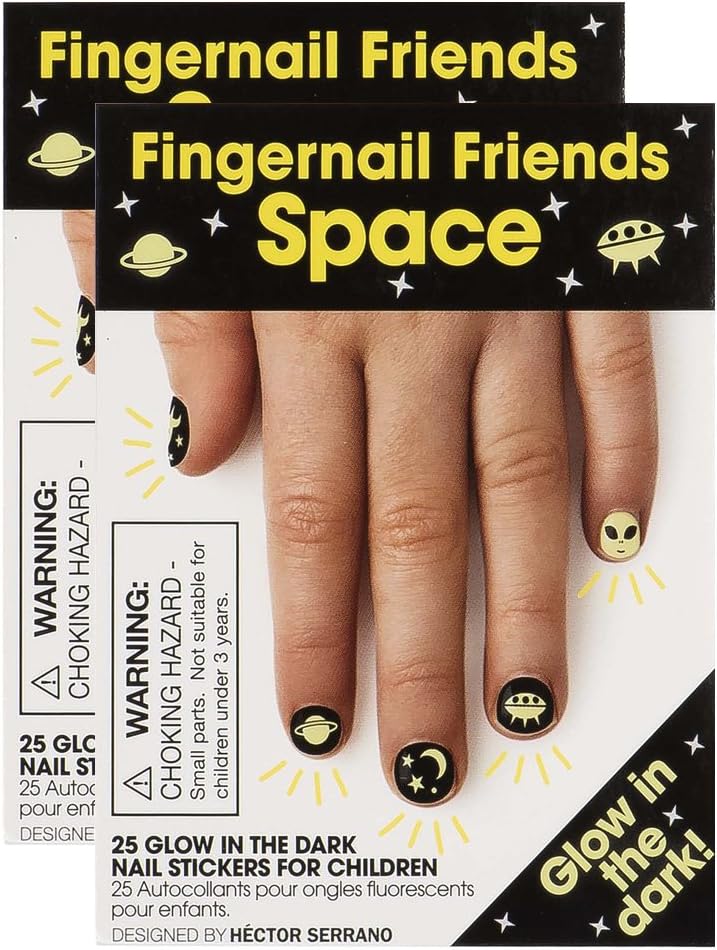 Wrapables Fingernail Friends Colorful Nail Stickers Nail Art for Children, Glow in the Dark Space (50 Stickers)