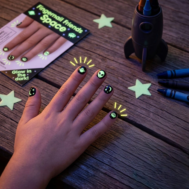 Wrapables Fingernail Friends Colorful Nail Stickers Nail Art for Children, Glow in the Dark Space (50 Stickers)