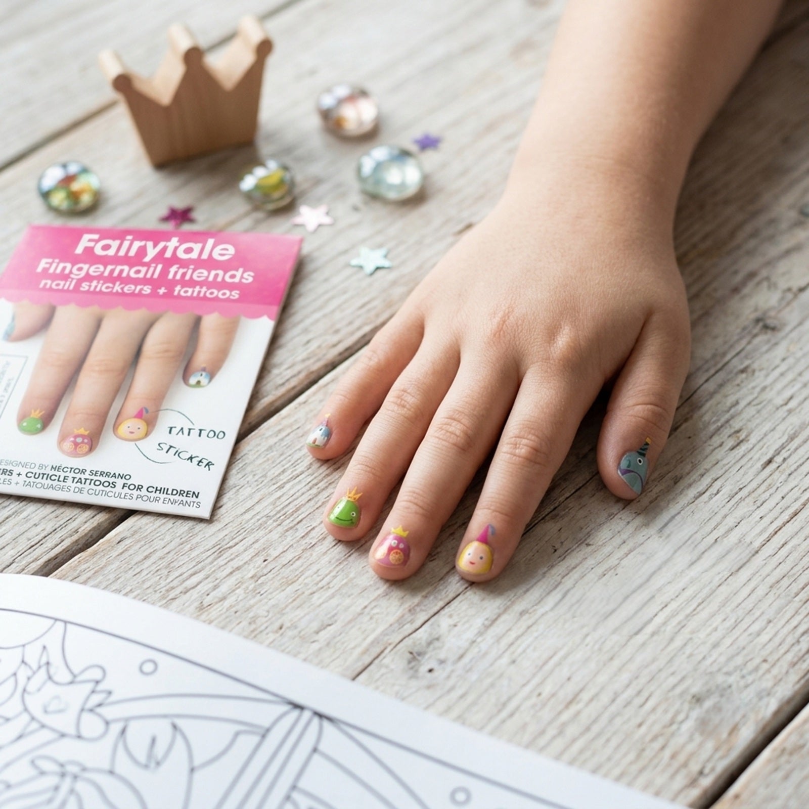 Wrapables Fingernail Friends Colorful Nail Stickers Nail Art for Children, 50 Fairytale Stickers & 50 Cuticle Tattoos
