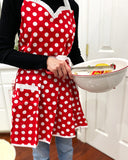 Wrapables Adjustable Flirty Hostess Apron, Red Polka Dots