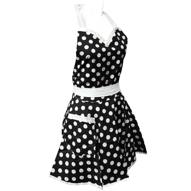 Wrapables Adjustable Hostess Apron, Black Polka Dots