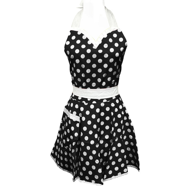 Wrapables Adjustable Hostess Apron, Black Polka Dots