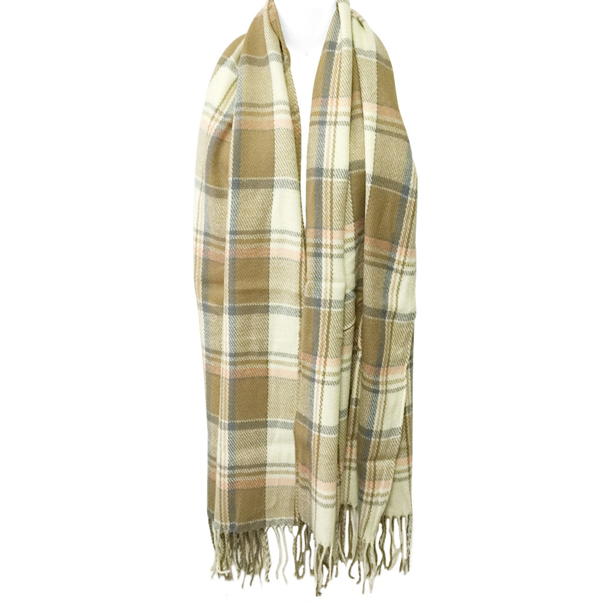 Wrapables Winter Warm Plaid Long Scarf Wrap, Khaki