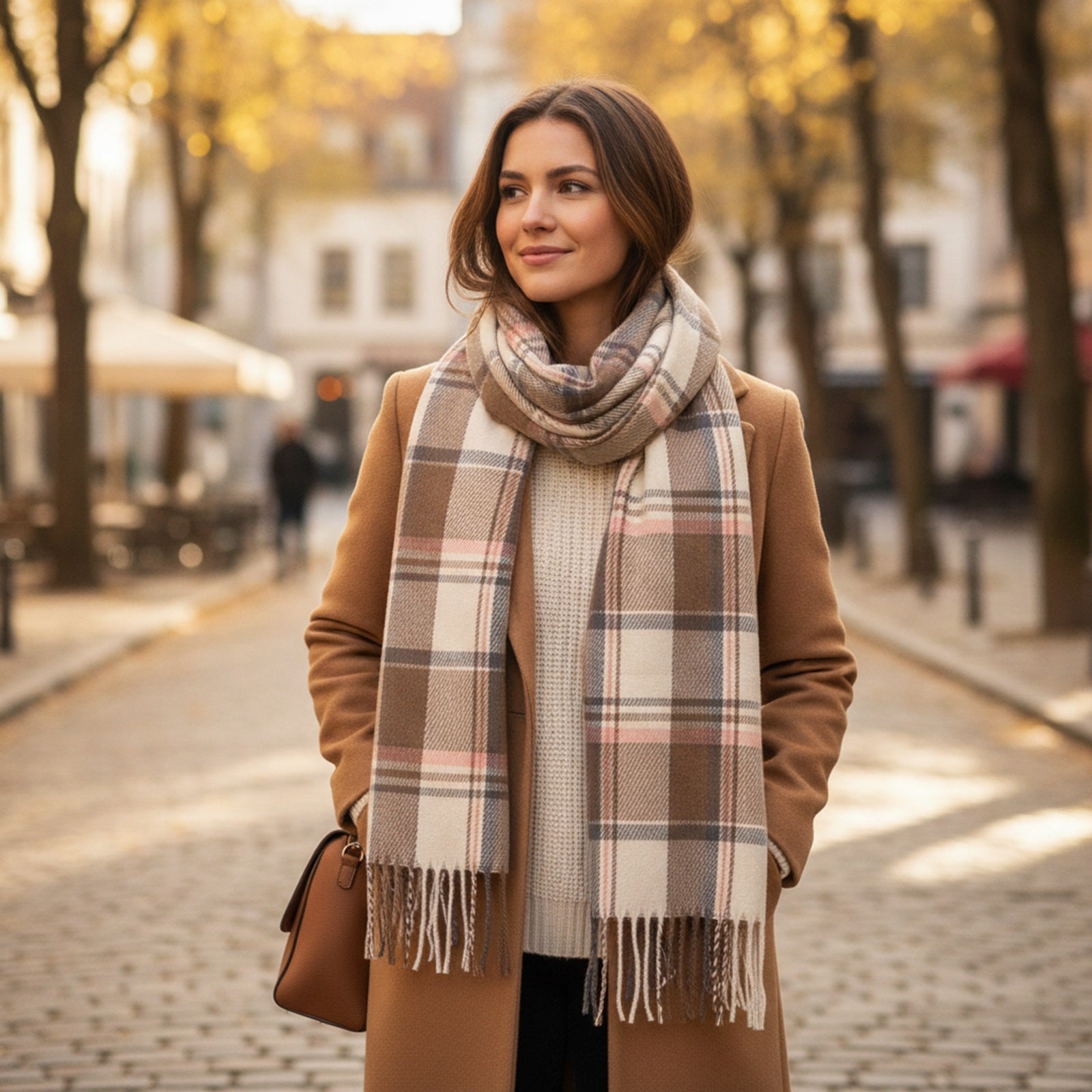 Wrapables Winter Warm Plaid Long Scarf Wrap, Khaki