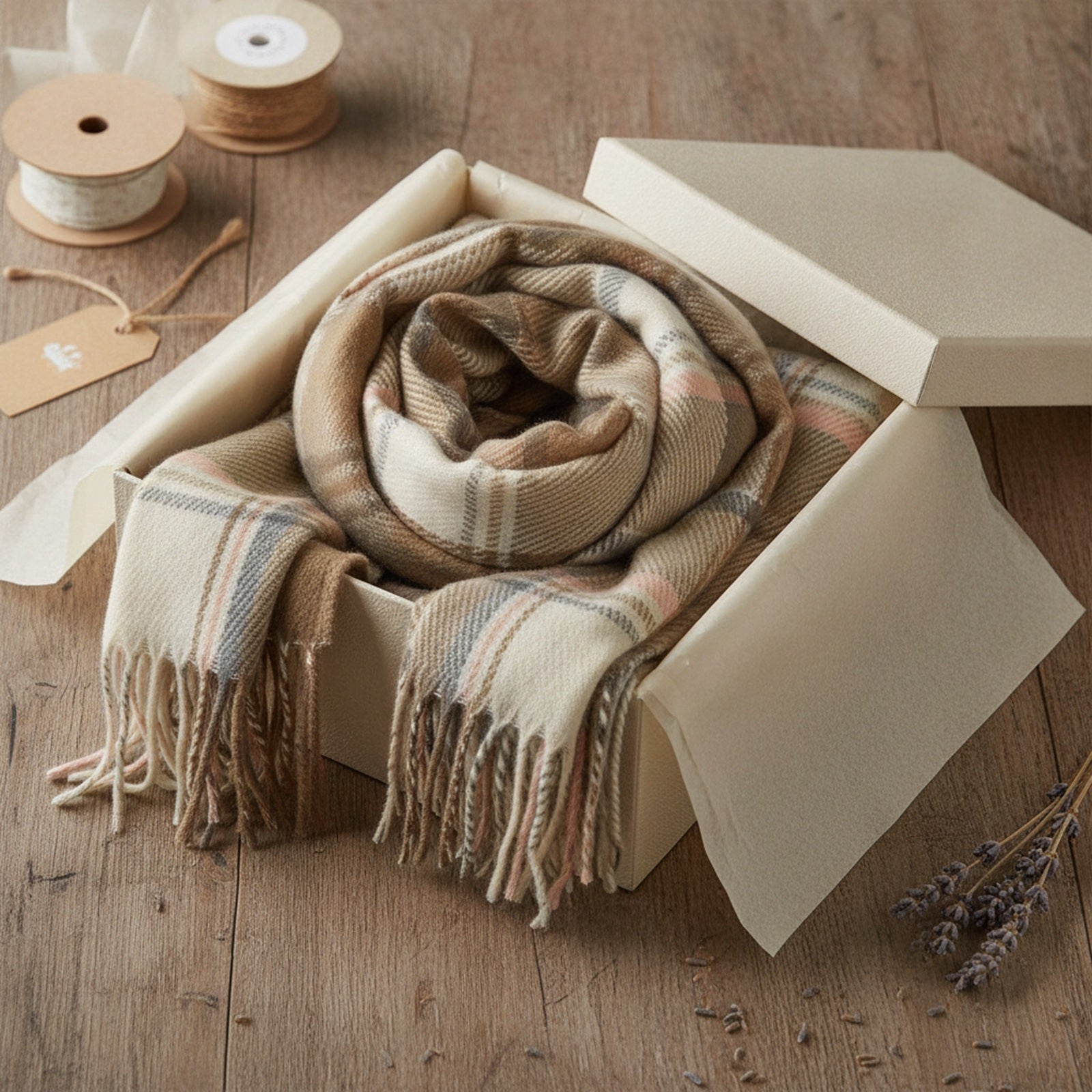 Wrapables Winter Warm Plaid Long Scarf Wrap, Khaki