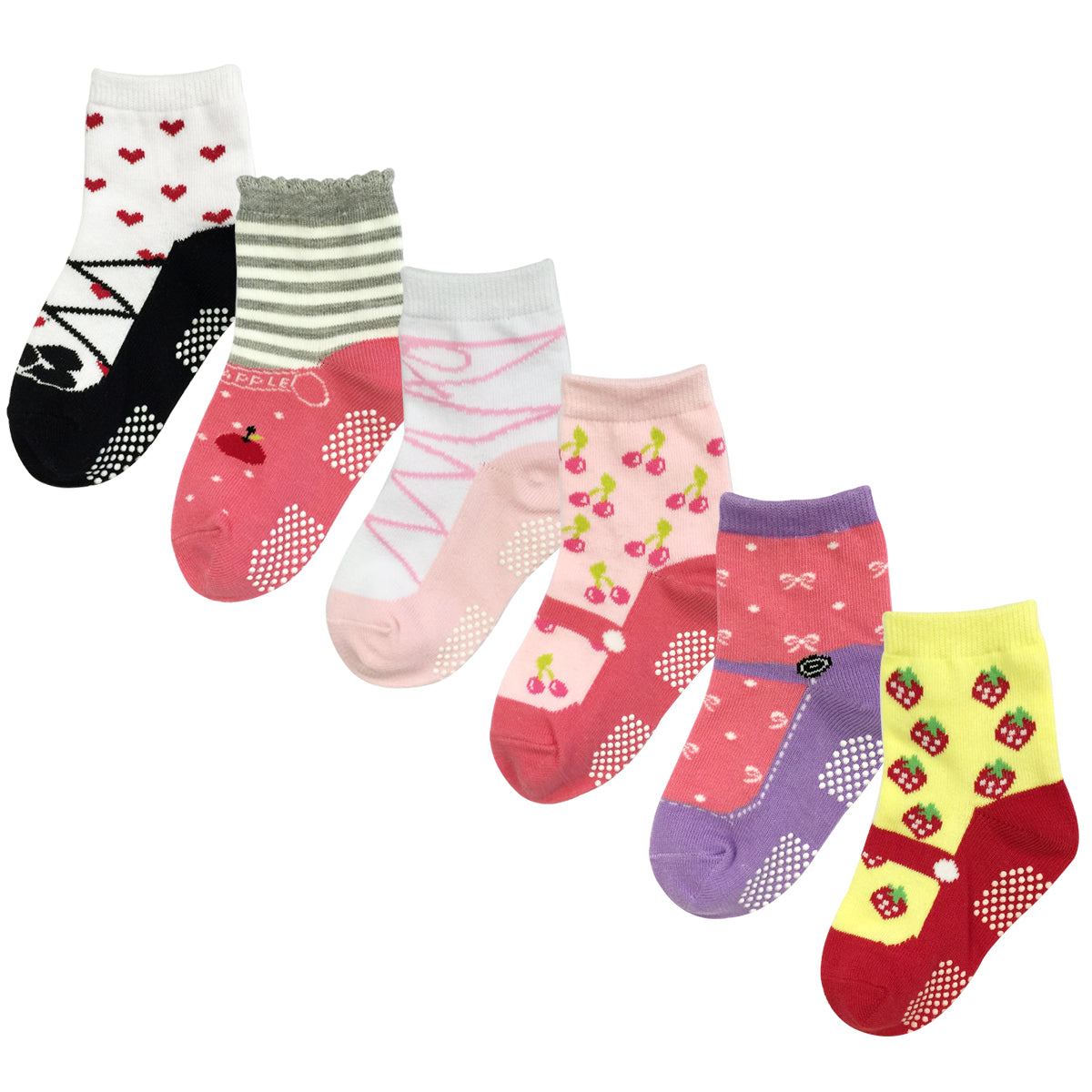 Wrapables Juicy Fruits Mary Jane Non-Skid Socks (Set of 6), Set 1