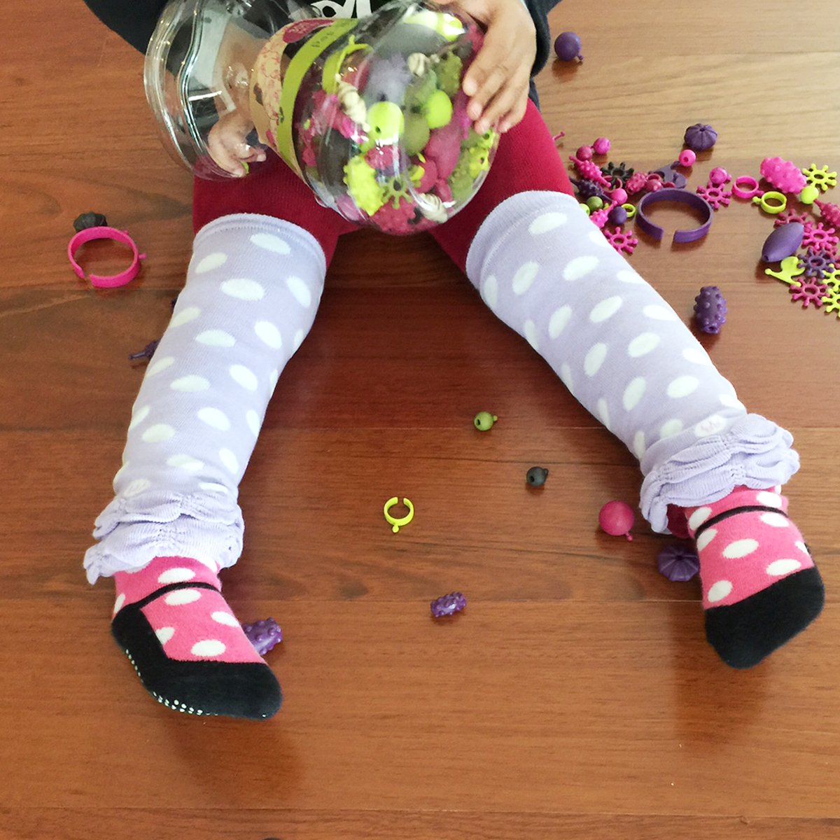 Wrapables Ruched and Dots Baby & Toddler Leg Warmers, Lavender Ruched and Dots