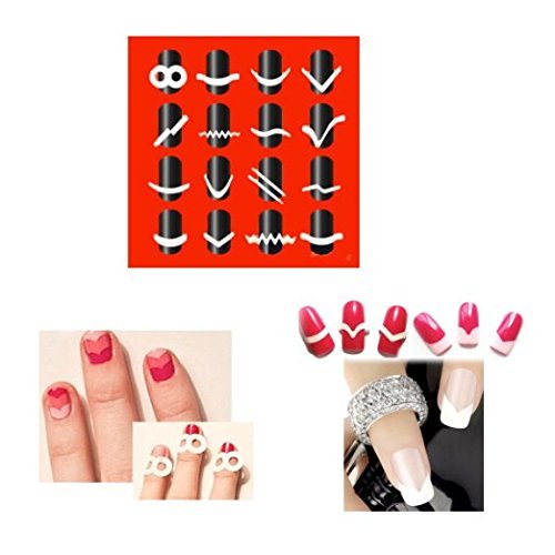 Wrapables 64 Sheets Nail Art Nail Guide Stickers Nail Tip Stickers Nail Stencil Stickers, 16 Designs (4 sheets each design)