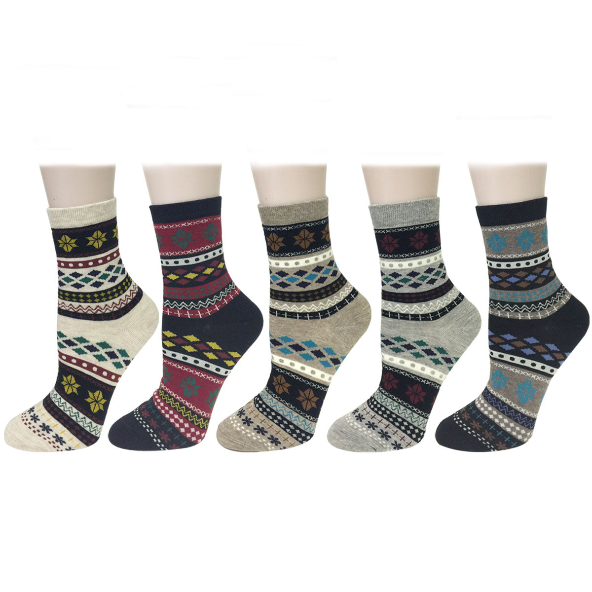 Wrapables Winter Snowflake Pattern Crew Socks (5 Pairs), Snowflake