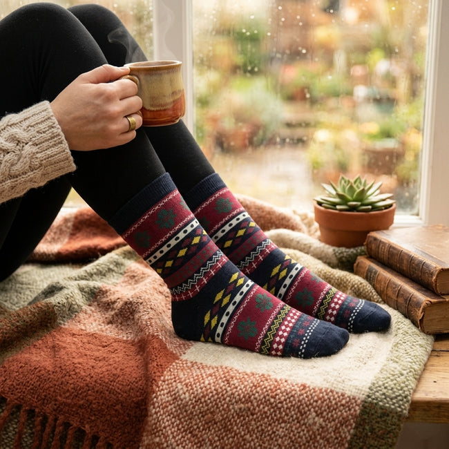 Wrapables Winter Snowflake Pattern Crew Socks (5 Pairs)