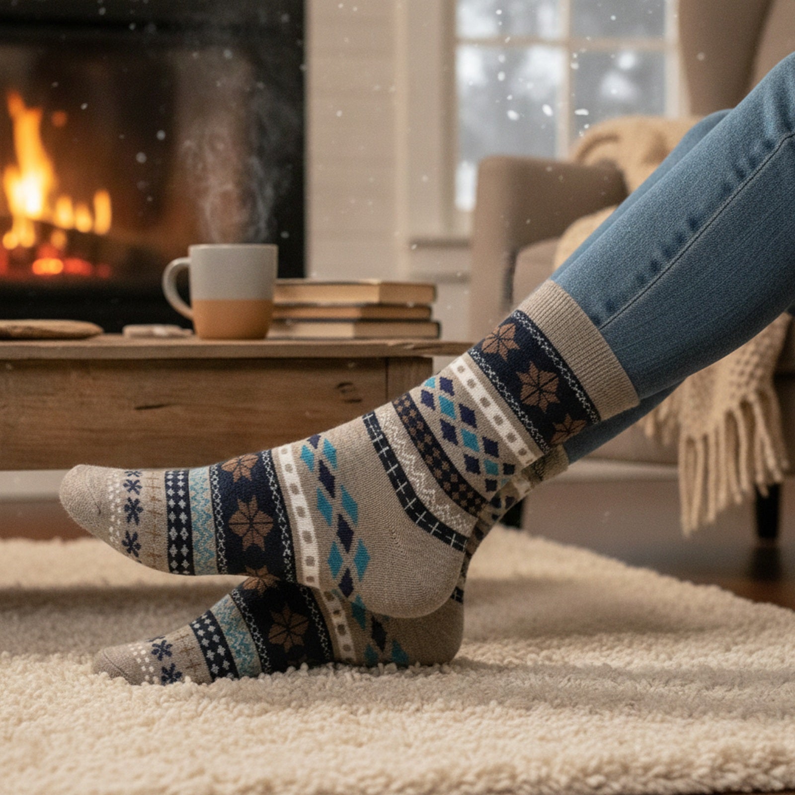Wrapables Winter Snowflake Pattern Crew Socks (5 Pairs)